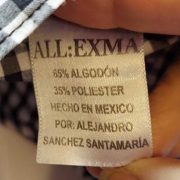 Alexma Girl's School Uniform Button-Up, Black/White Check, Tab Sleeves - Picture 4 of 7